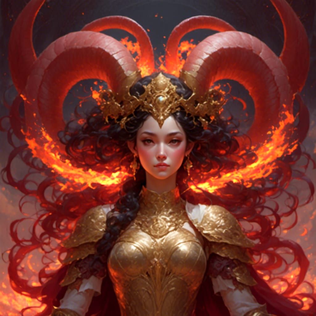 Aries Goddess Leading Celestial Ram in Cosmic Arena