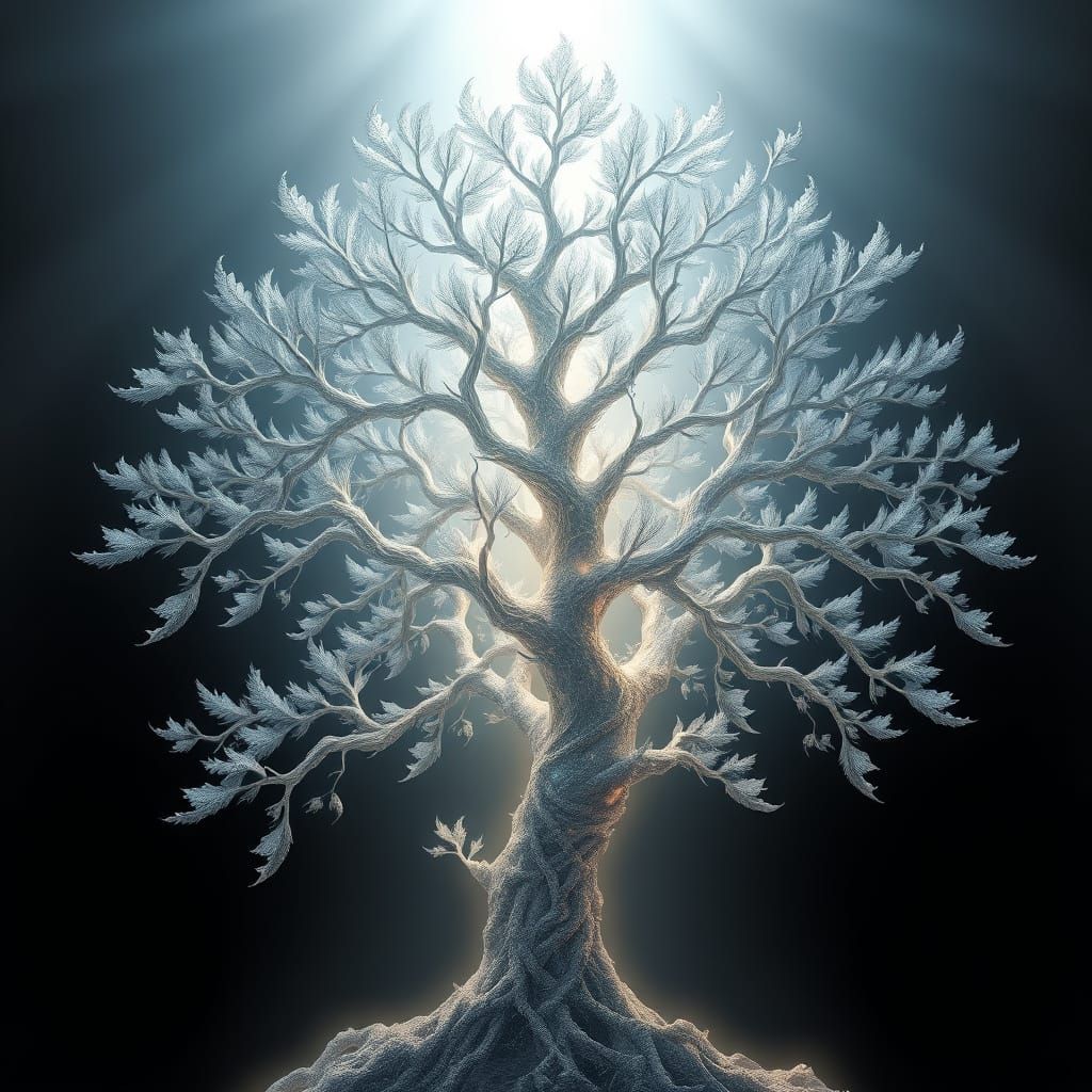 Fractal Tree with Delicate Feathers and Iridescent Glow