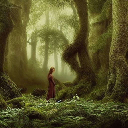 Pre-Raphaelite Beauty in Dramatic Forest Scene