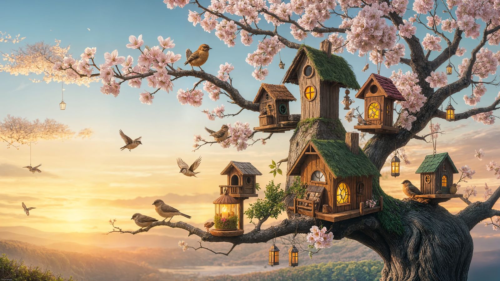 Enchanting Birdhouse Village in Storybook Style