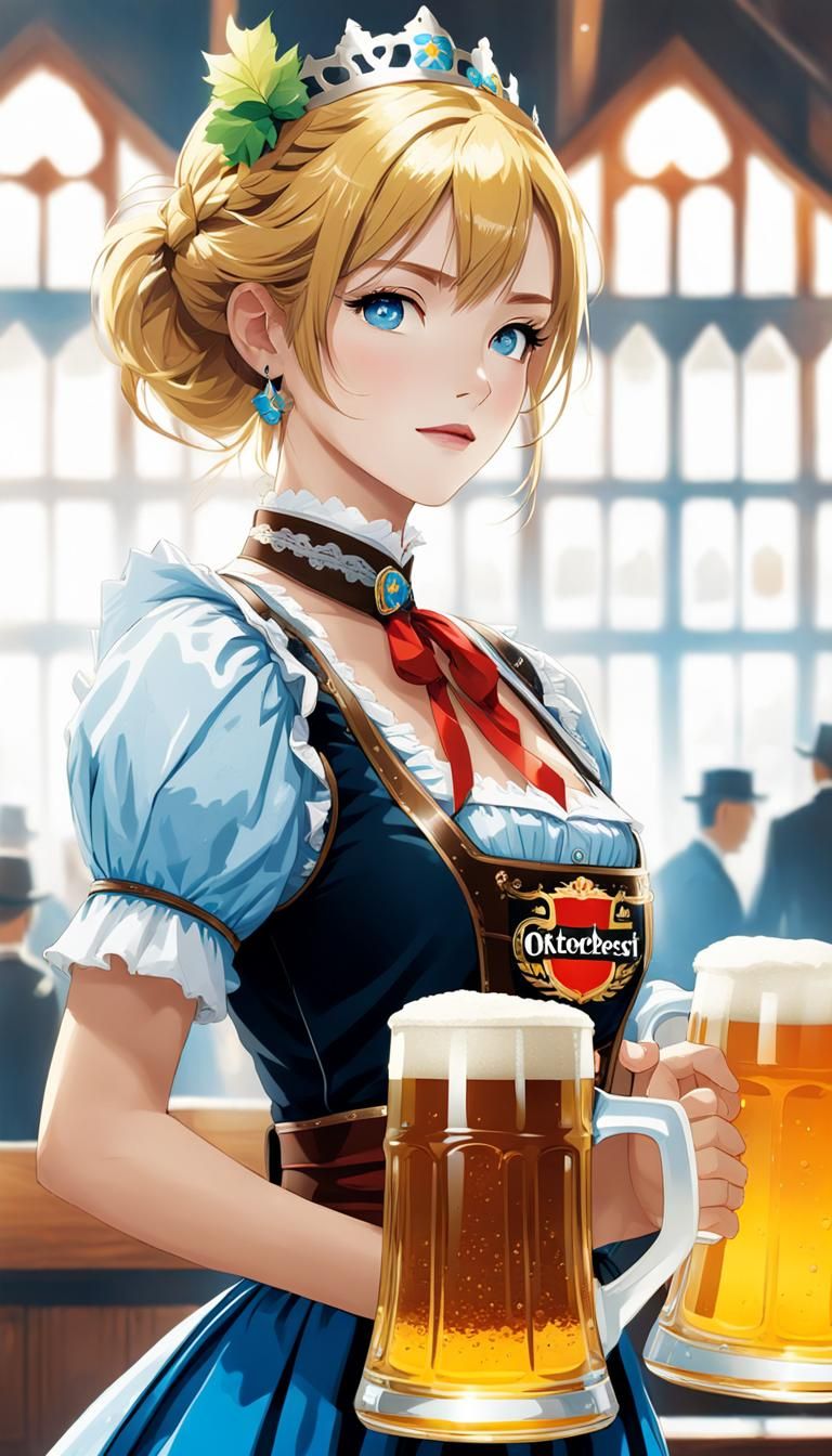 Oktoberfest Beer Queen in Anime Style