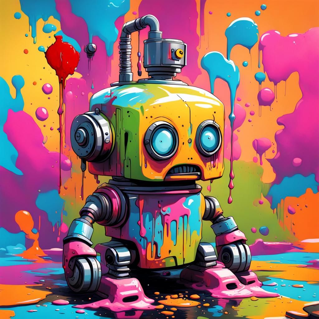 Killer Robot Blender in Graffiti Splash Art Style