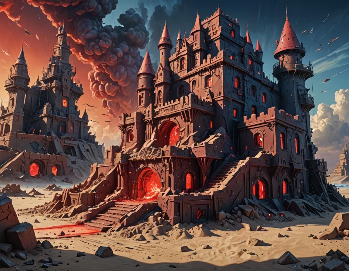 Cyberpunk Sandcastle in Hyper-Detailed Dieselpunk Style