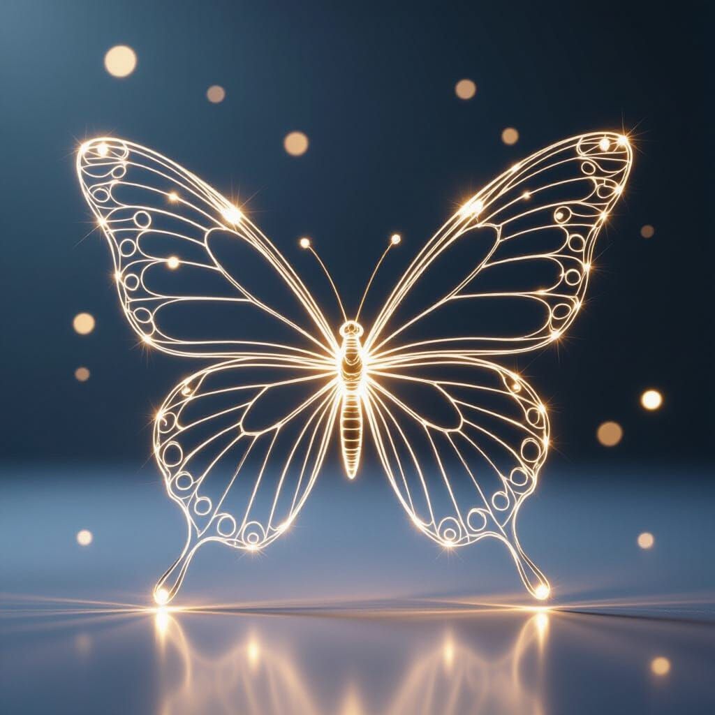 Golden Thread Butterfly Sculpture in Wire Art Style