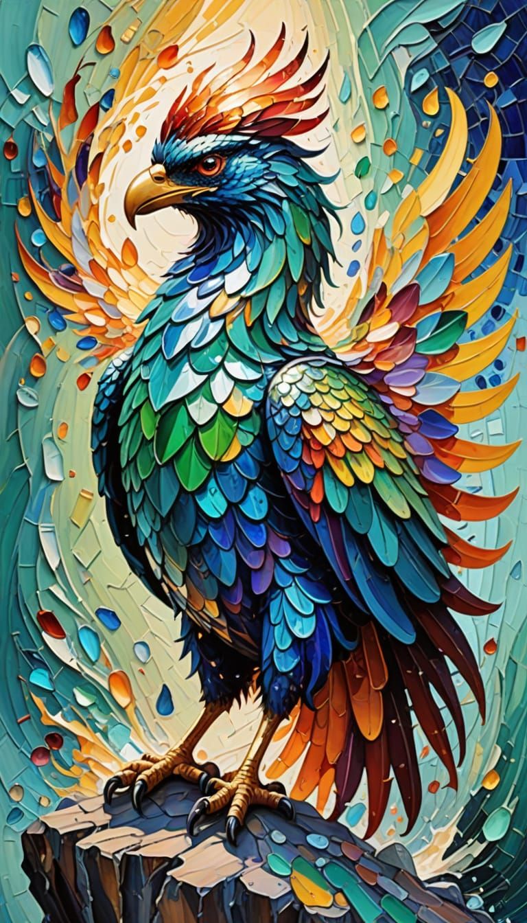 Shimmering Sea Glass Phoenix Emerging From Vortex