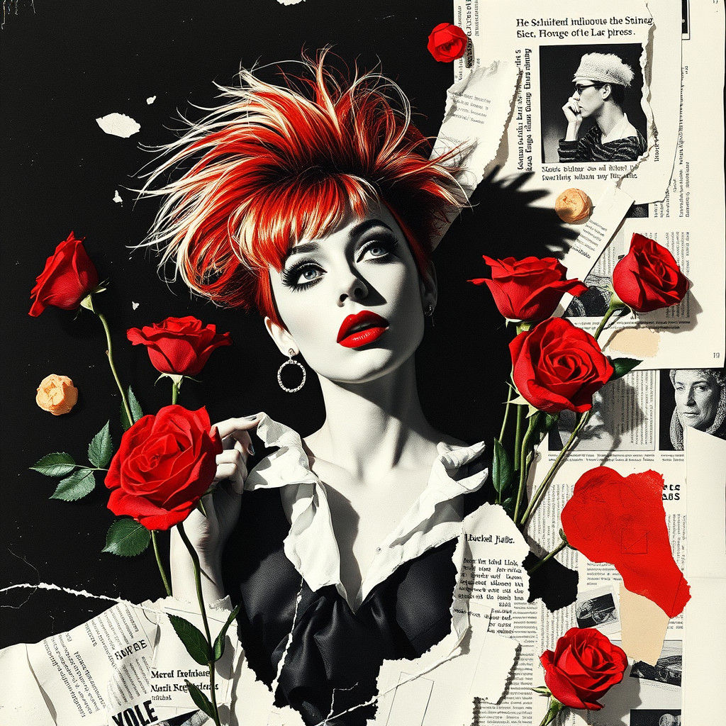 Dada-Inspired Photogram Collage with Roses and Torn Paper