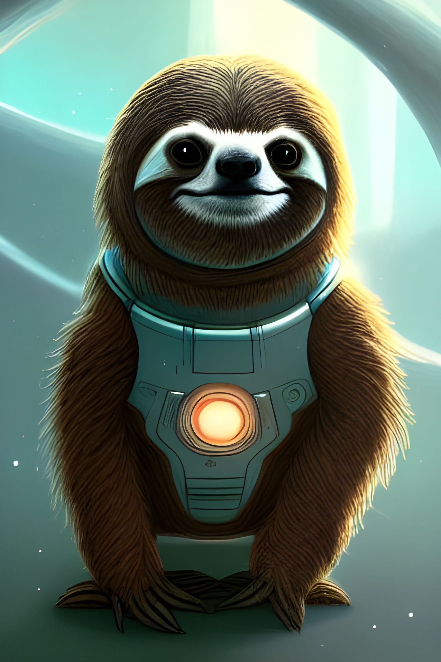 Cute Robot Sloth in Space: Storybook Illustration