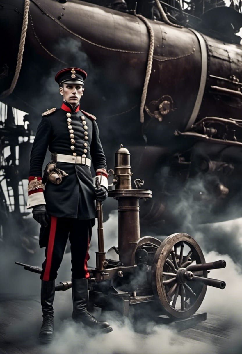 Victorian Steampunk Soldier on Airship Deck