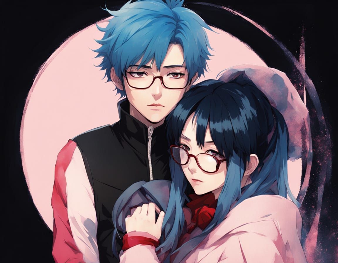 Anime-Style Couple in Tender Moment