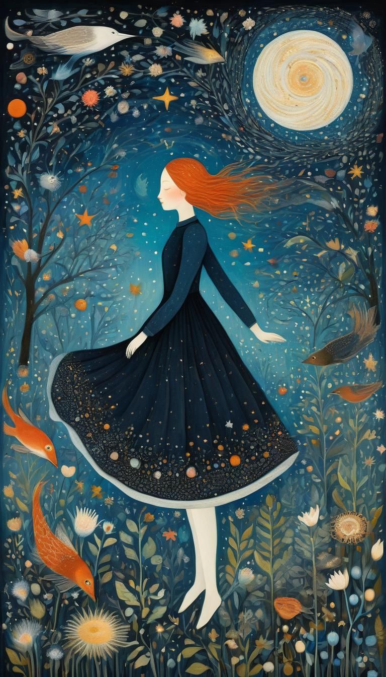 Dreamy Galaxy Illustration with Mythical Creatures