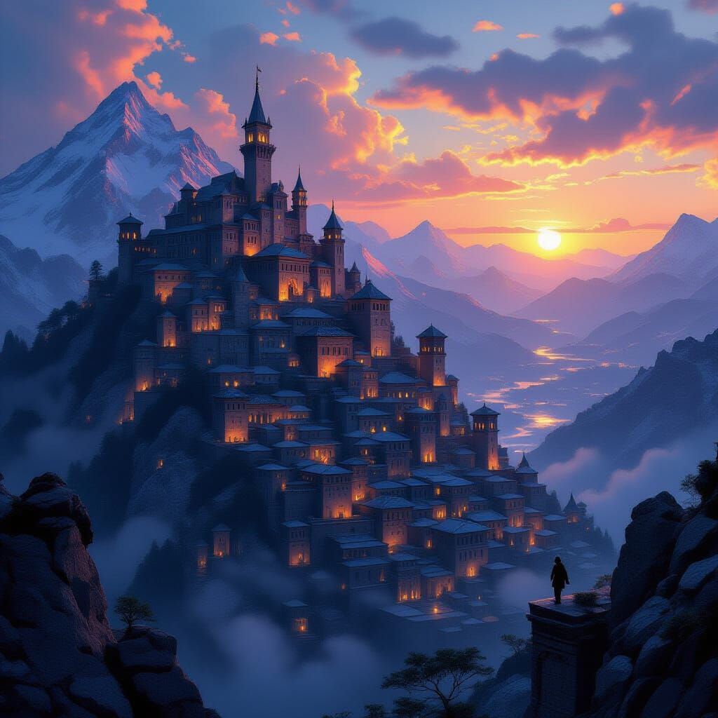 Magical Old City at Sunset, Detailed Matte Painting