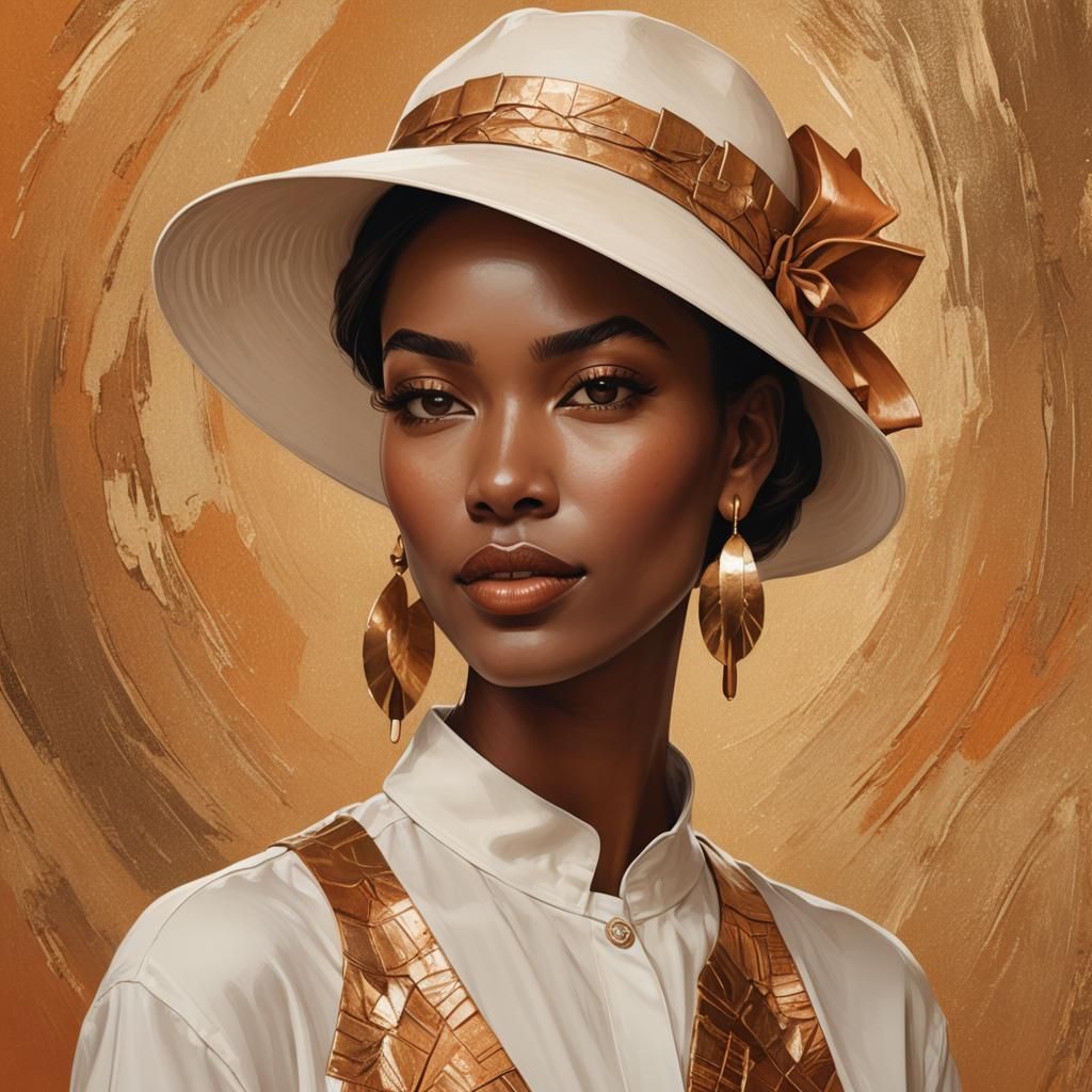 Elegant Woman with Stylized Hat: Digital Portrait