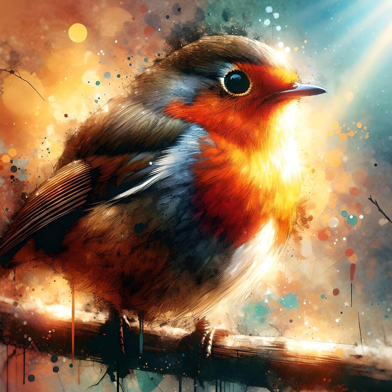 A Robin, in watercolour and ink ..