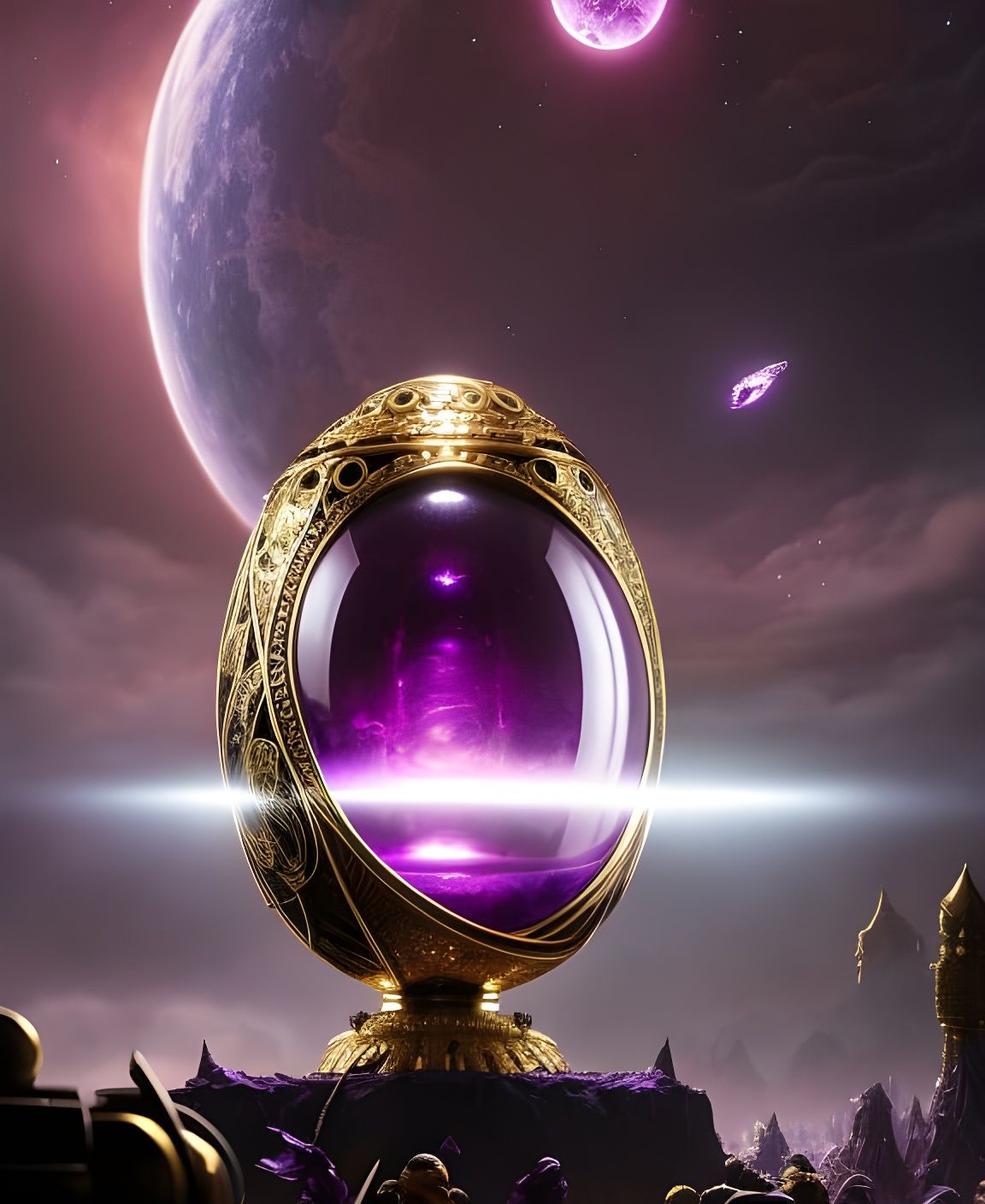 Ornate Purple Faberge Egg in Dark Fantasy Style