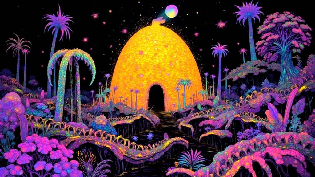 Otherworldly Beehive in Alien Jungle as Surreal Digital Art