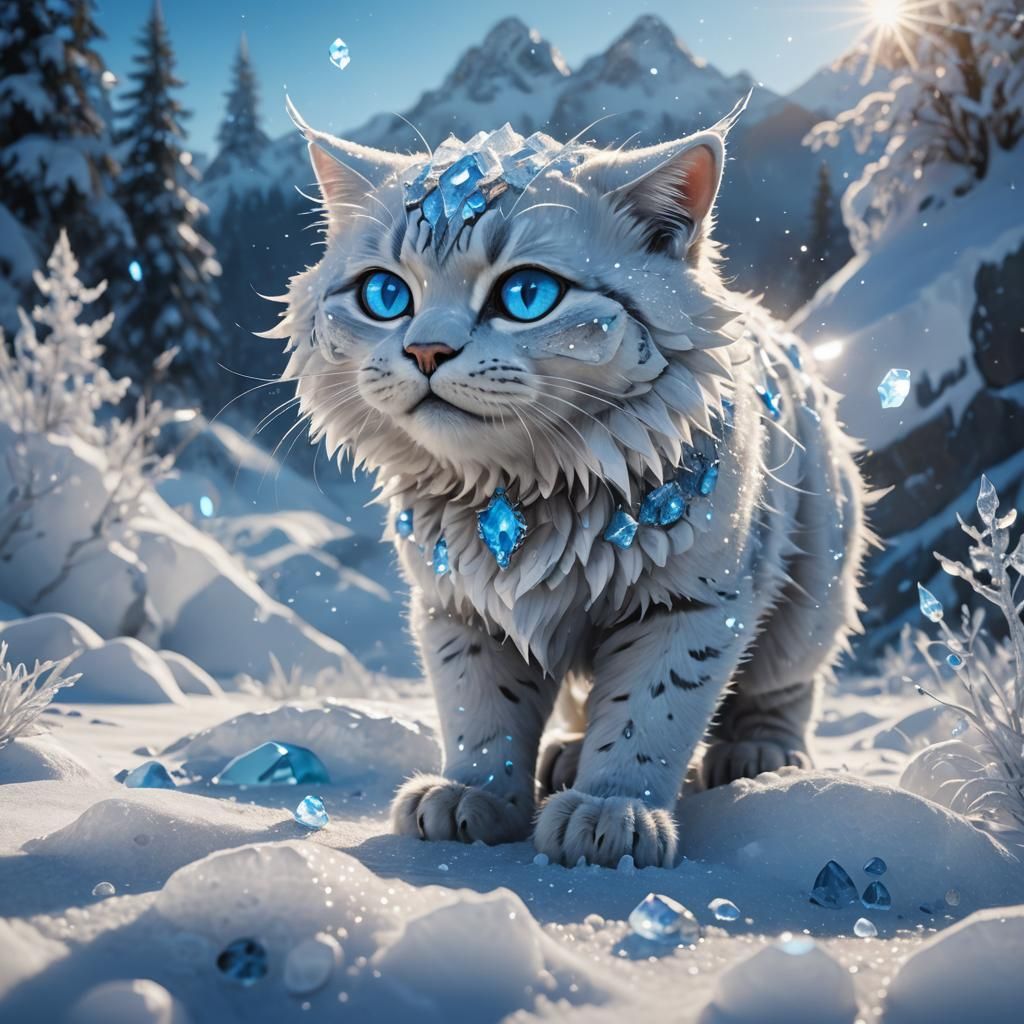 Shimmering Ice Cat Gliding Over Snow
