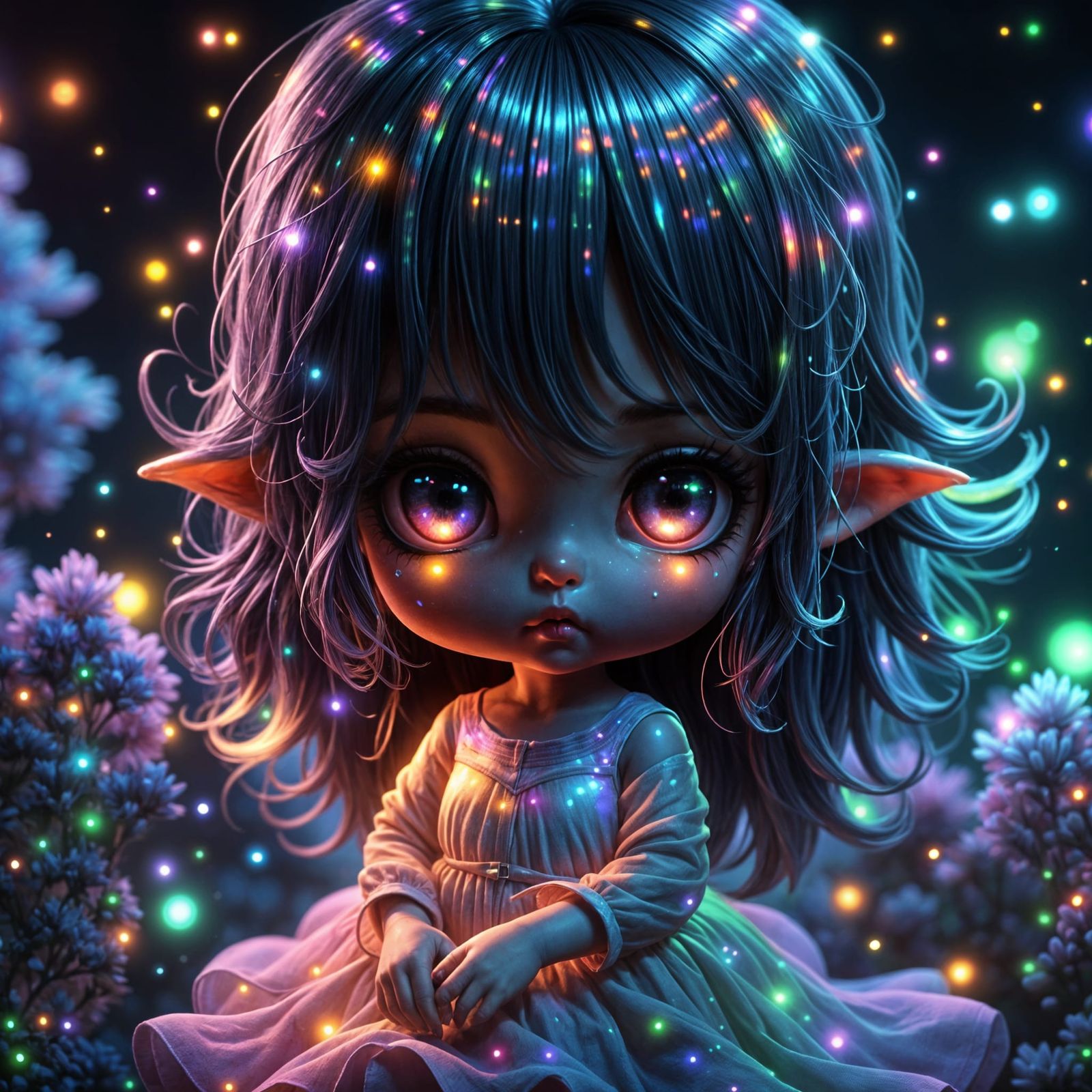 Sad Chibi Child Lost in Altered Reality