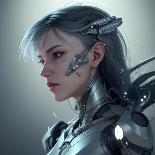 Beautiful Female Cyborg in Hyperrealistic Cel-Shaded Style
