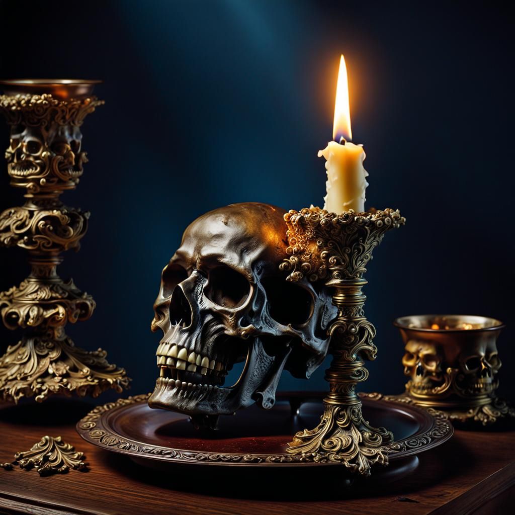 Ornate Skull Candle Holder in Ultra-Realistic Style