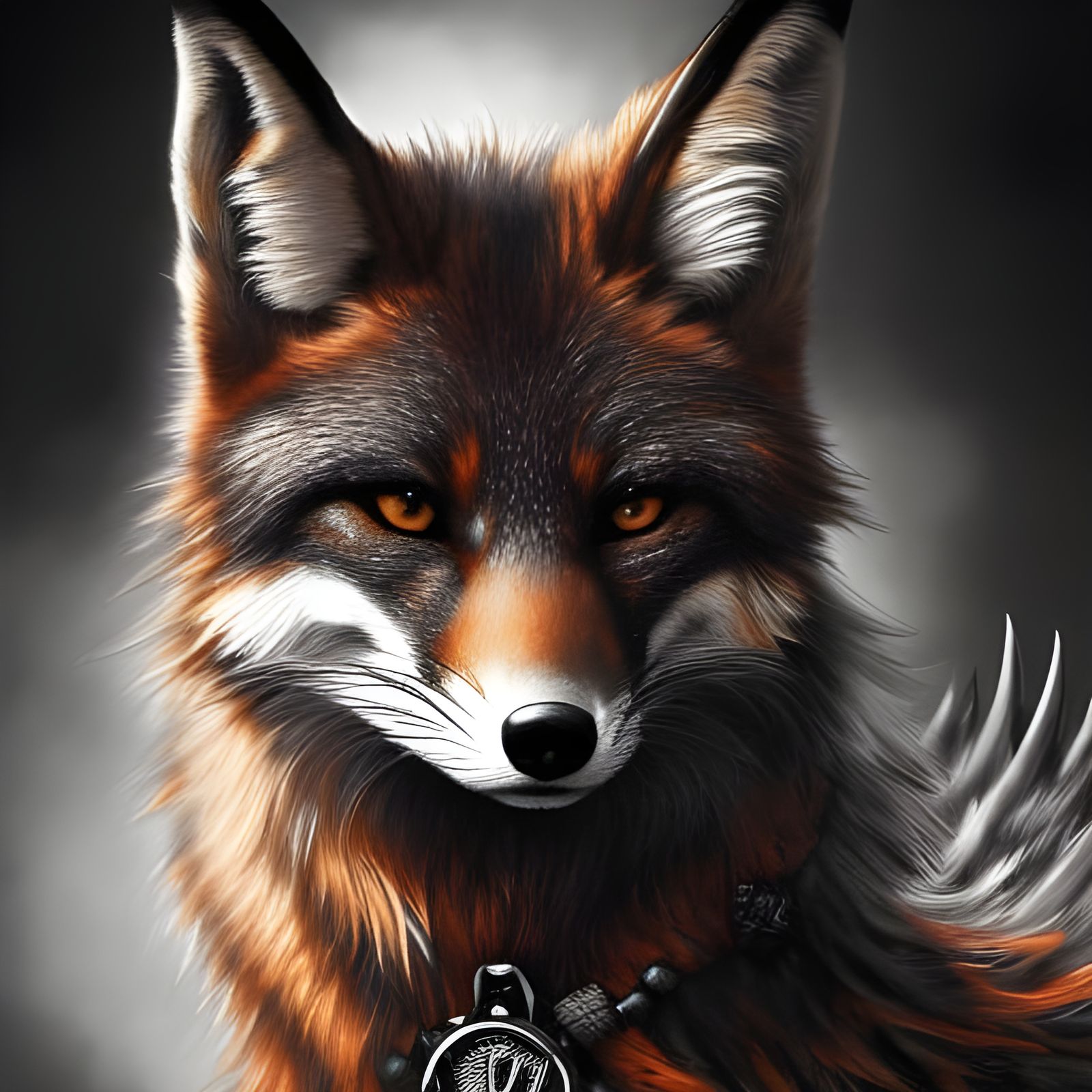Detailed Steampunk Fox in Charcoal Style