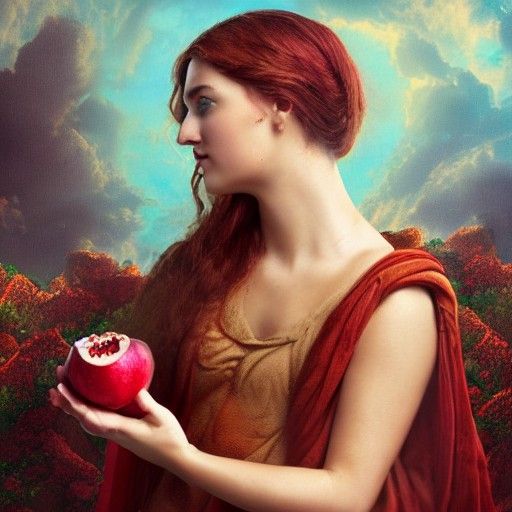 Persephone Holding a Pomegranate in Matte Painting