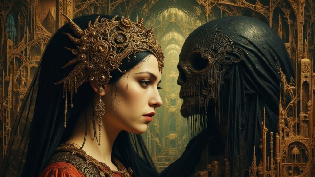 Hekate Meets Lord of Shadows in Dark Fantasy Portrait