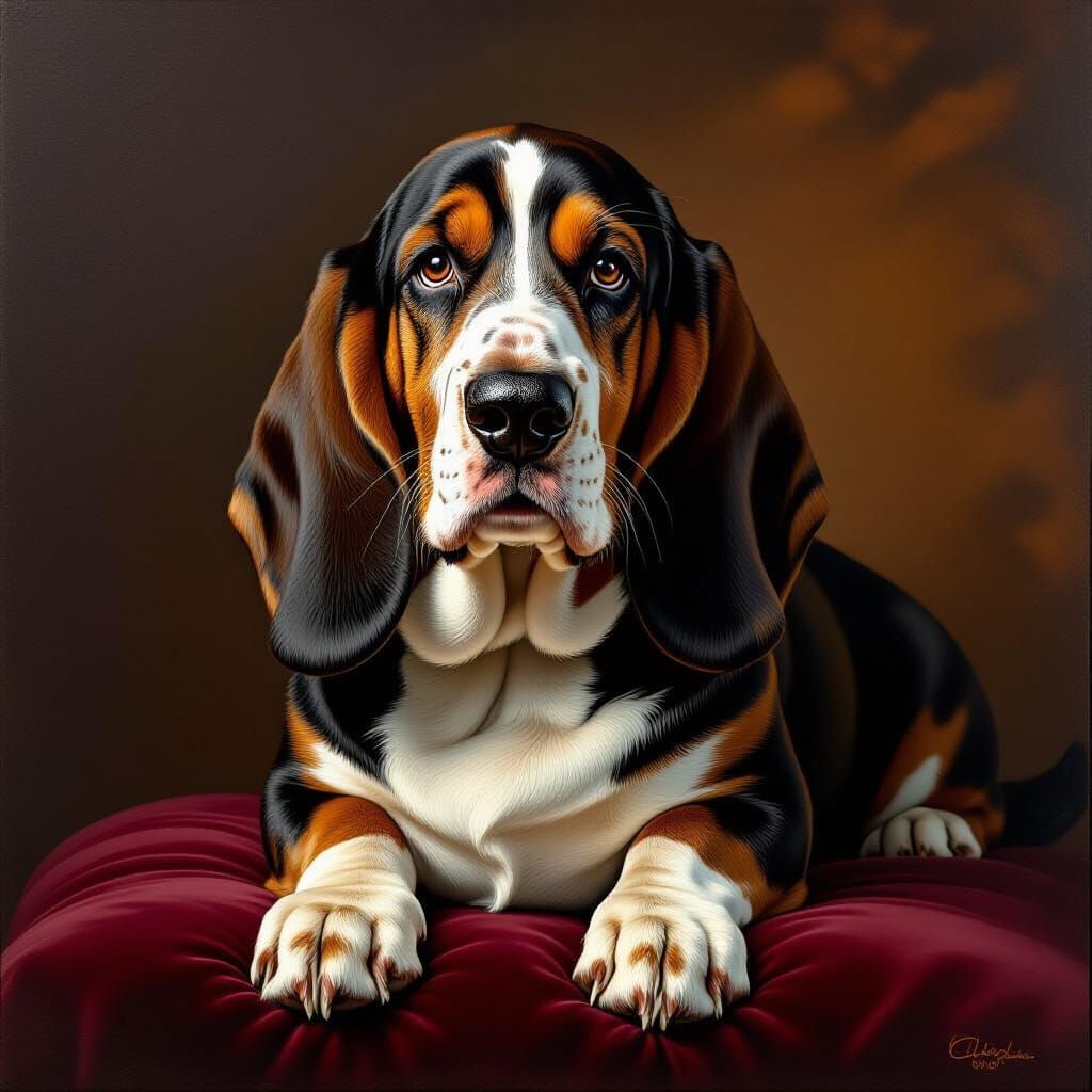 Regal Basset Hound in Deep Shadows