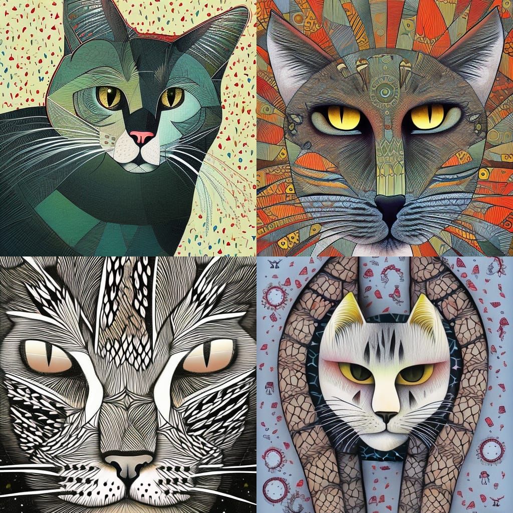 Whimsical Cat Portrait in Fantasy Illustration Style