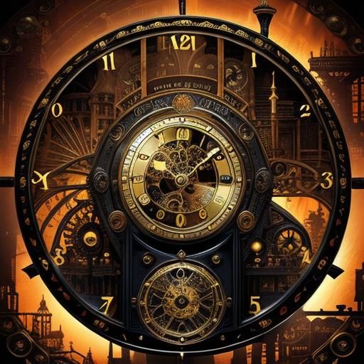Steampunk Grandfather Clock Dreamscape with Glitch Effects