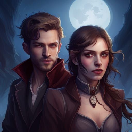 Vampire Couple Portrait in Hyperdetailed Digital Art