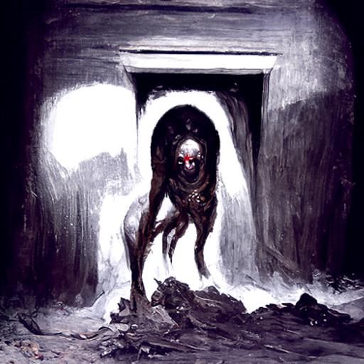 Bloodthirsty Beast's Glistening Gaze in Dark Cavern