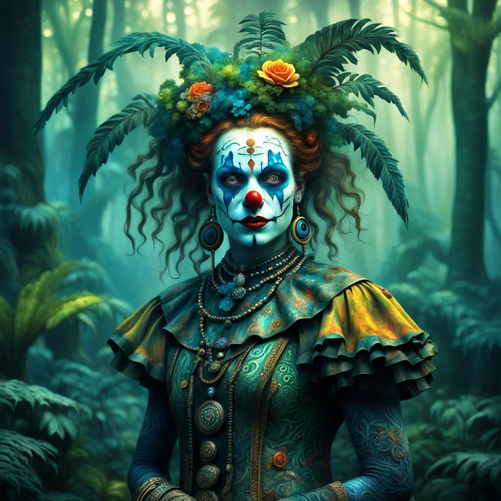 Jungle Heathen Druid Clown with Runic Tattoos