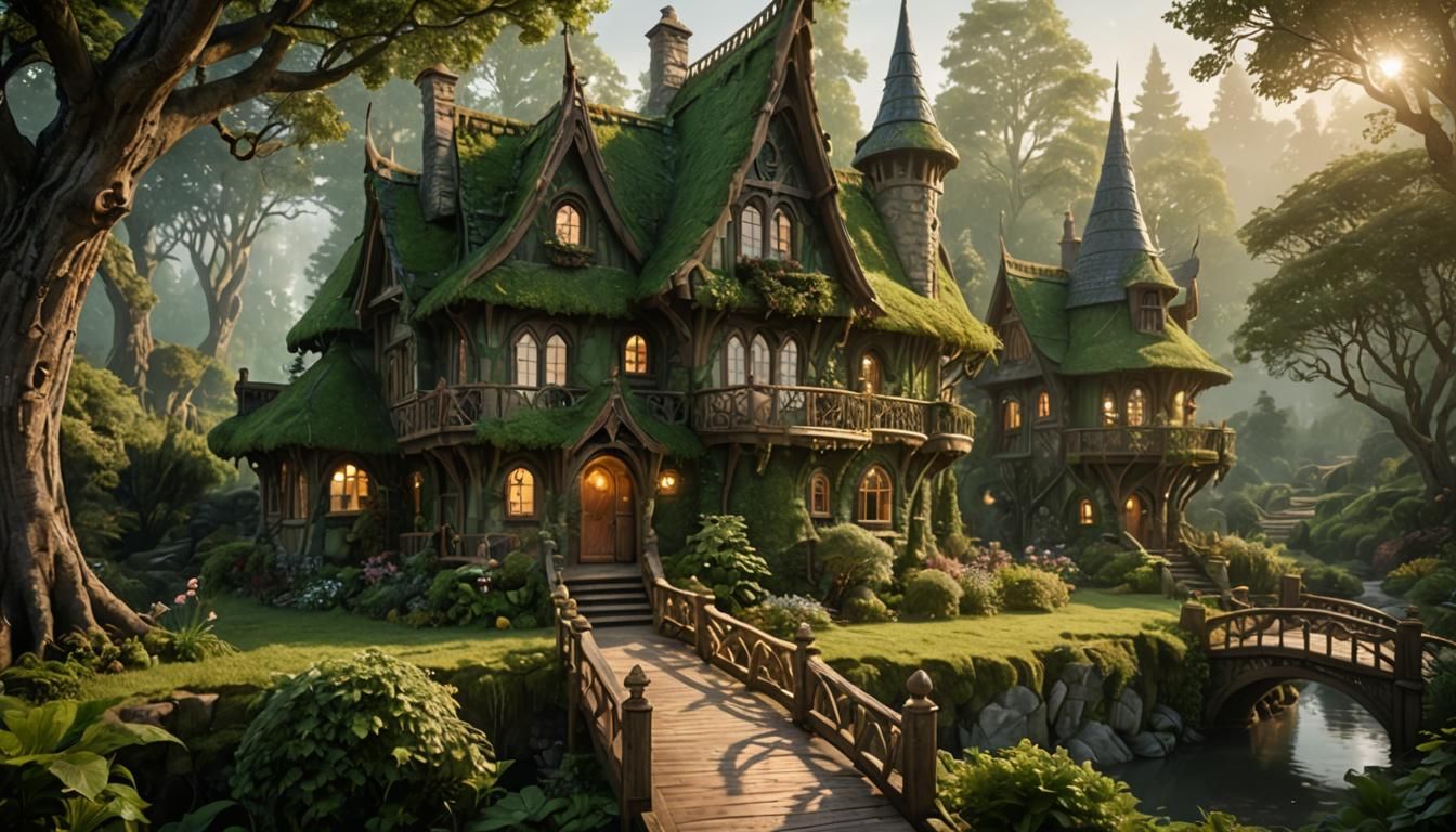 Enchanting Elven Cottage in Misty Forest: Fine Art Photograp...