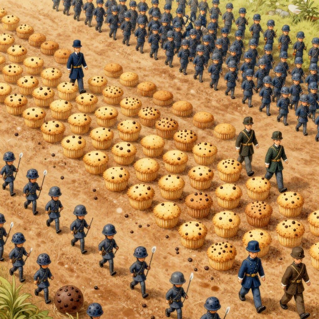 Whimsical Muffin Army Marches on Brown Sugar Battlefield
