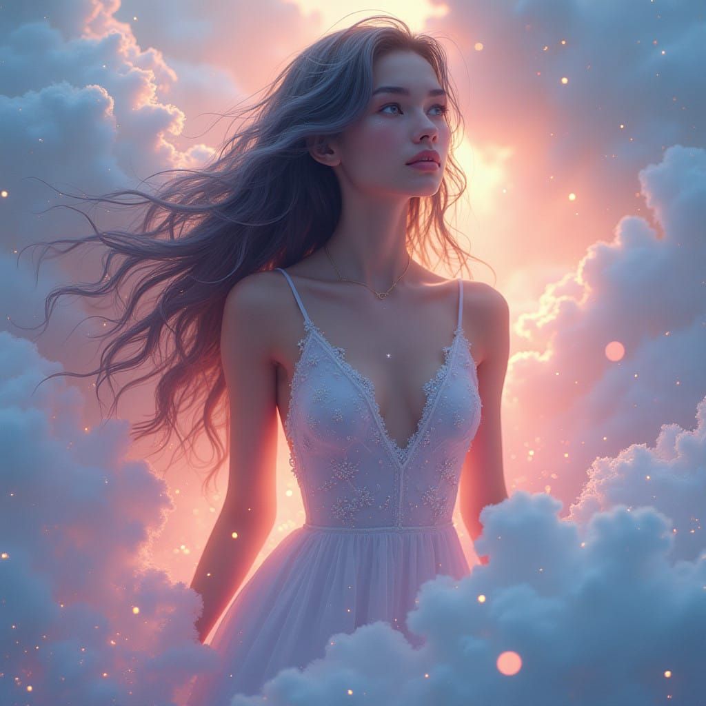 Ethereal Dreamworld with Iridescent Mist and Glowing Filamen...