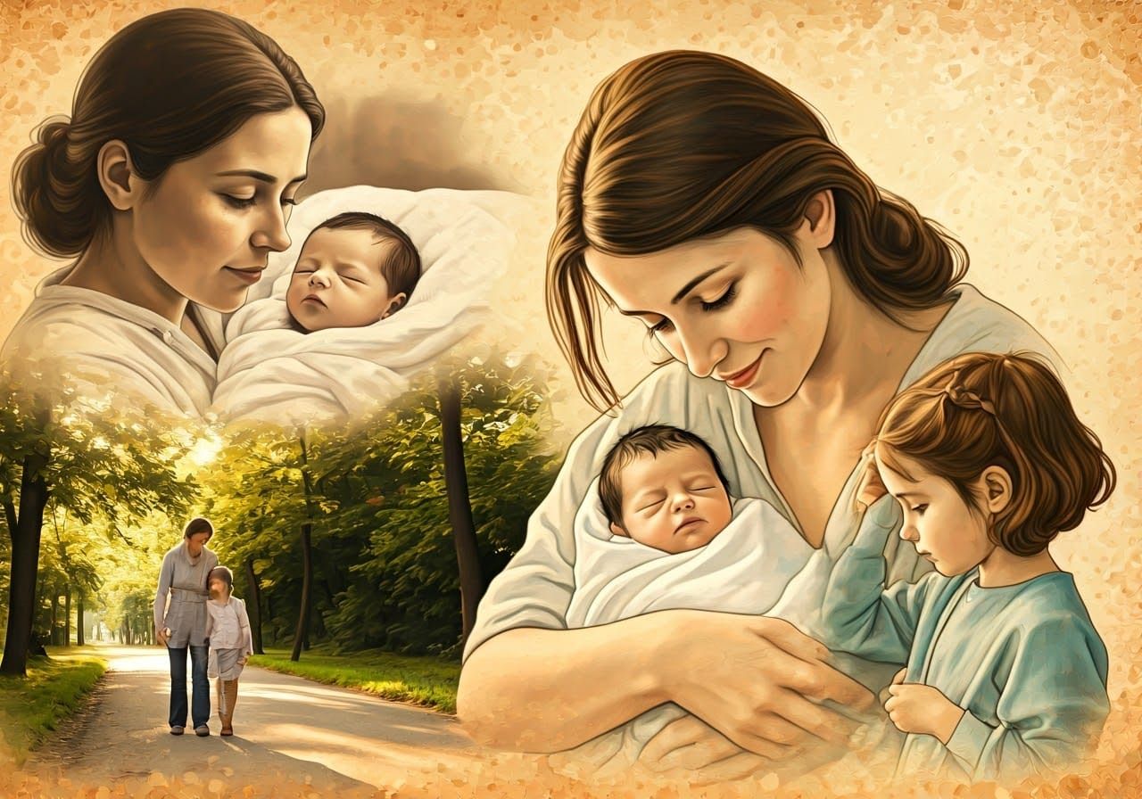 Touching Mother and Daughter Collage in Impressionist Style