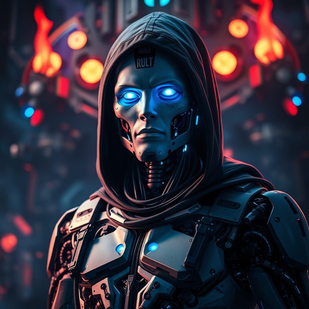 Cyberpunk Cyborg in Neon Haze