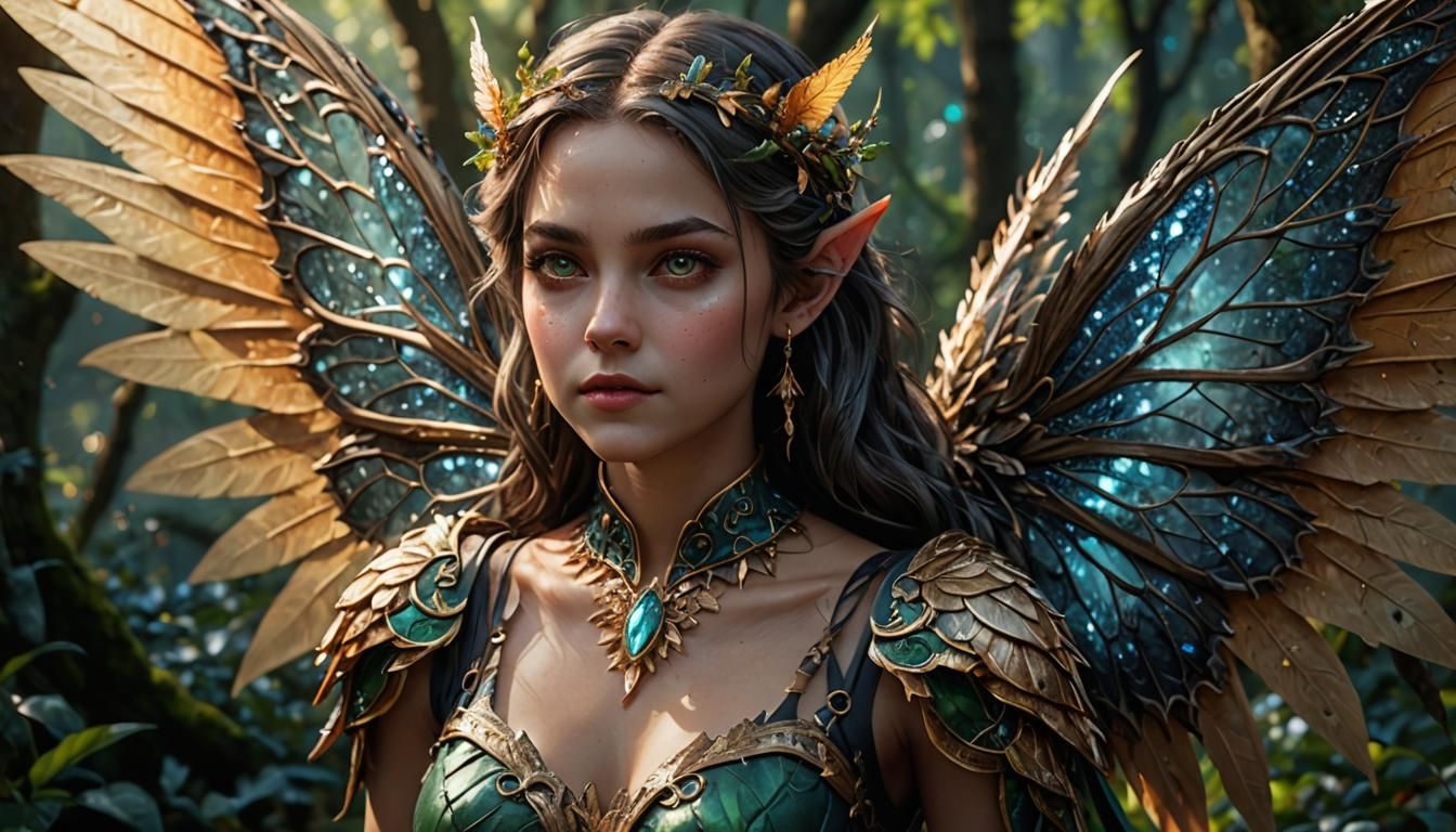 Sylvan Pixie Portrait: Detailed Wings and Almond Eyes