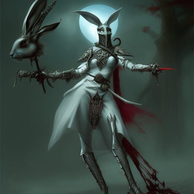 Rabbit Knight with Red Sword: Dark Fantasy Concept Art