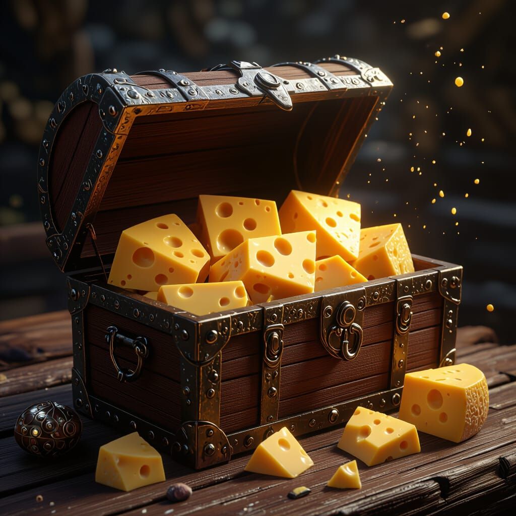 Fantastical Treasure Chest Overflowing With Cheese