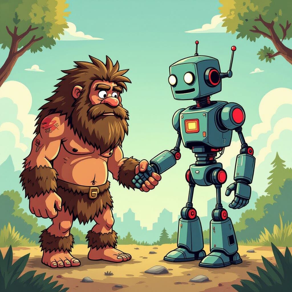 Caveman and Robot: Unlikely Friends in Digital Art