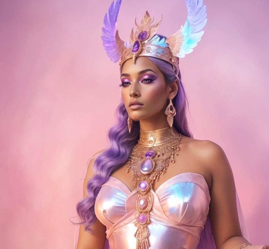 Cosmic Violet Goddess Isis in Holographic Pastel