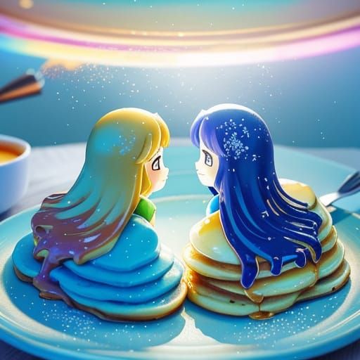Anime Girls Enjoying Pancakes in Moe Style