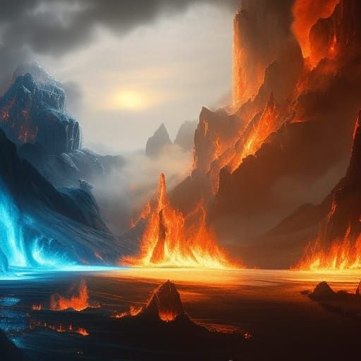 Epic Fire and Ice Digital Matte Painting