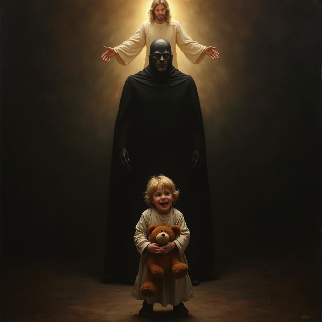 Child's Fear Contrasted with Heavenly Hope in Chiaroscuro