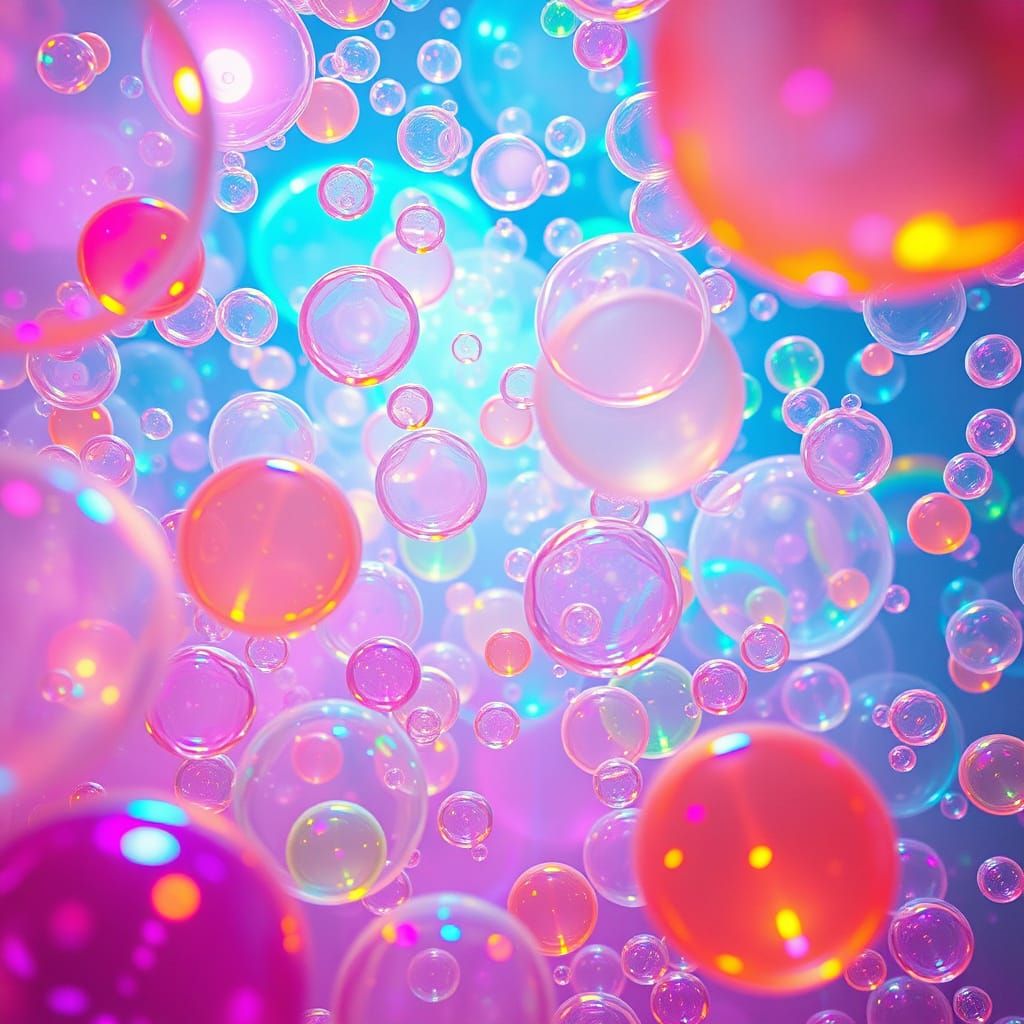 Floating Neon Bubbles in a Futuristic Dreamscape