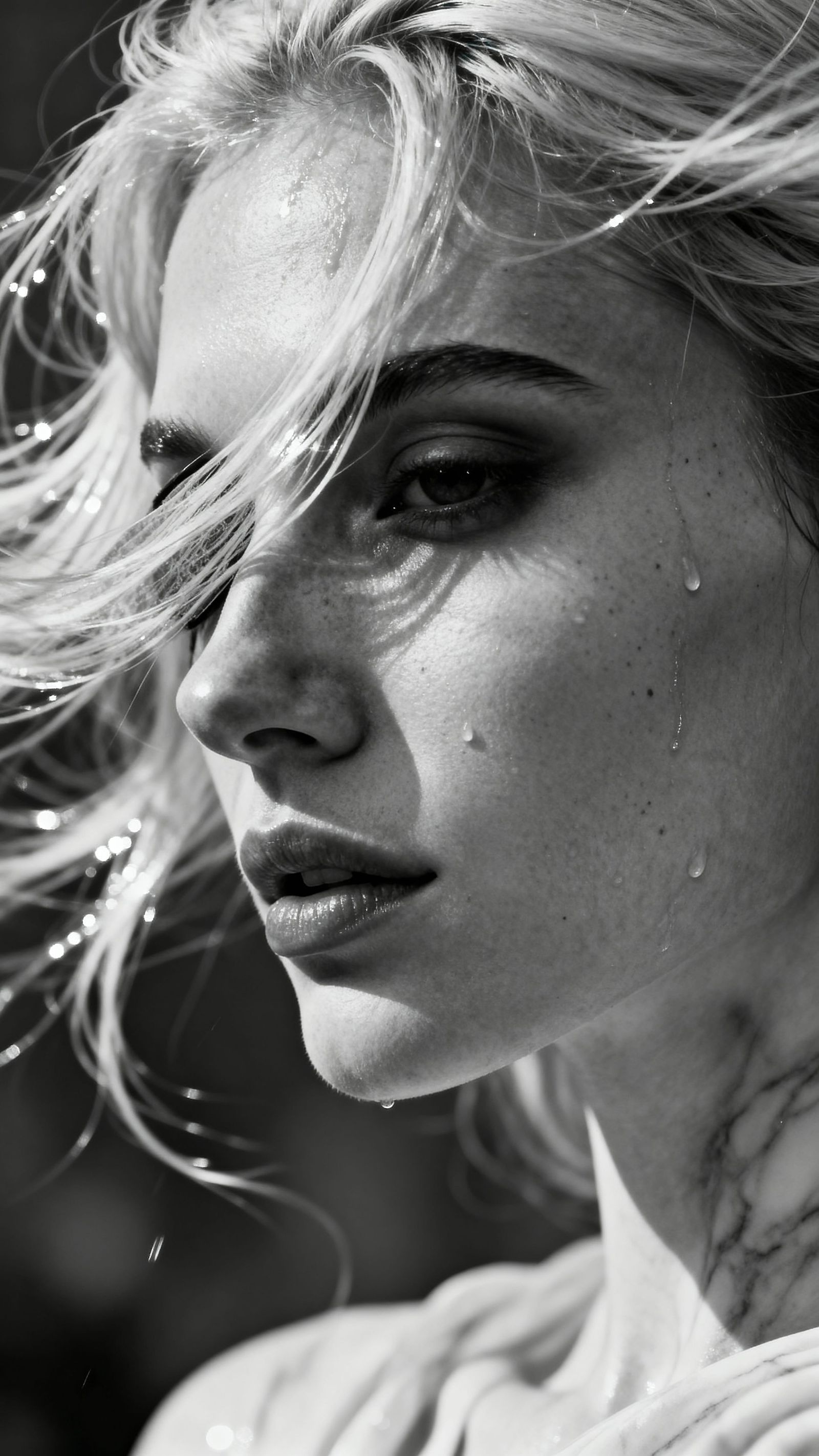 Hyper-Realistic Cinematic Portrait of a Woman with Windswept...