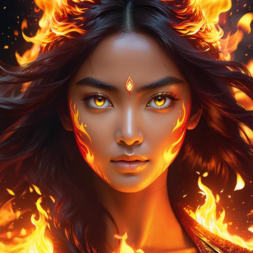 Mythical Woman Swaha Rising from Fire