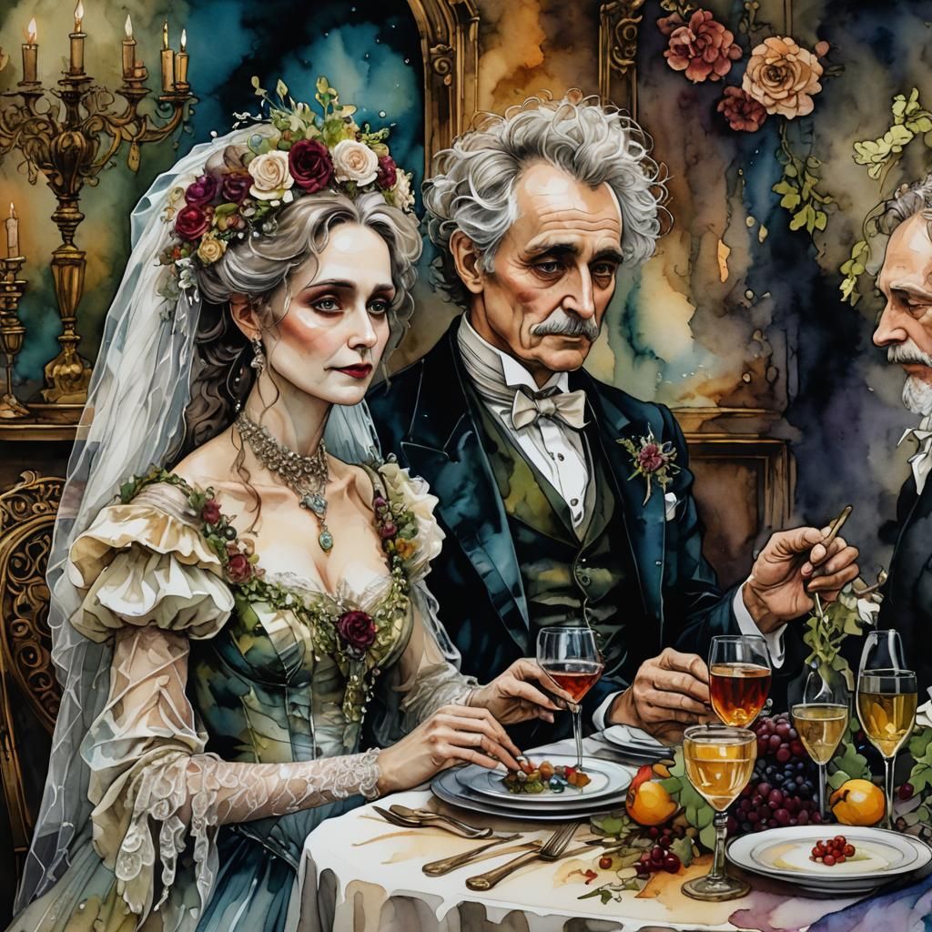 Miss Havisham's Wedding Dinner: Alcohol Ink Illustration