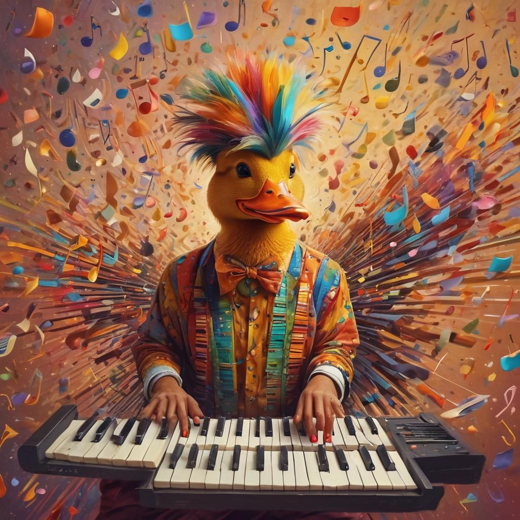 Duck Musician in Surrealist Oil Painting